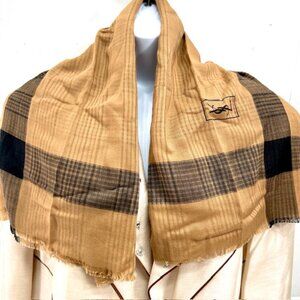 Yves Saint Laurent  Men/Women Scarf 34" 51% Wool/49% Silk Fringed  Brown Gray(67